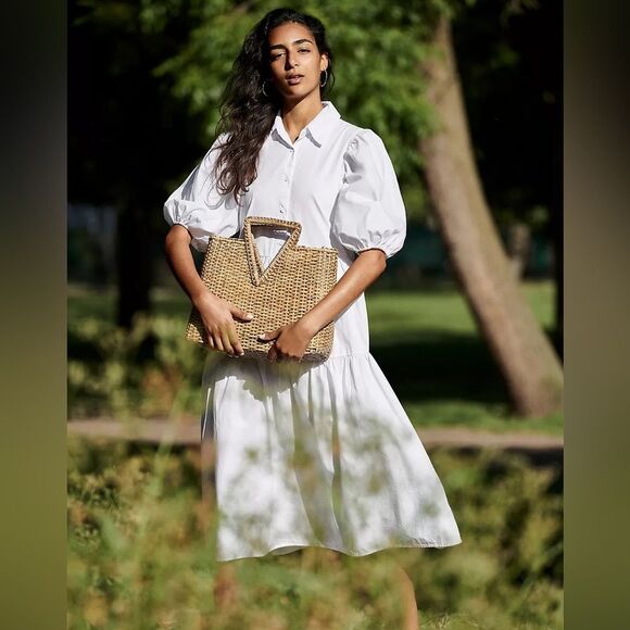 Anthropologie Dresses & Skirts - Anthropologie AMADI Cordelia Tiered Midi Shirtdress in White XS NWOT